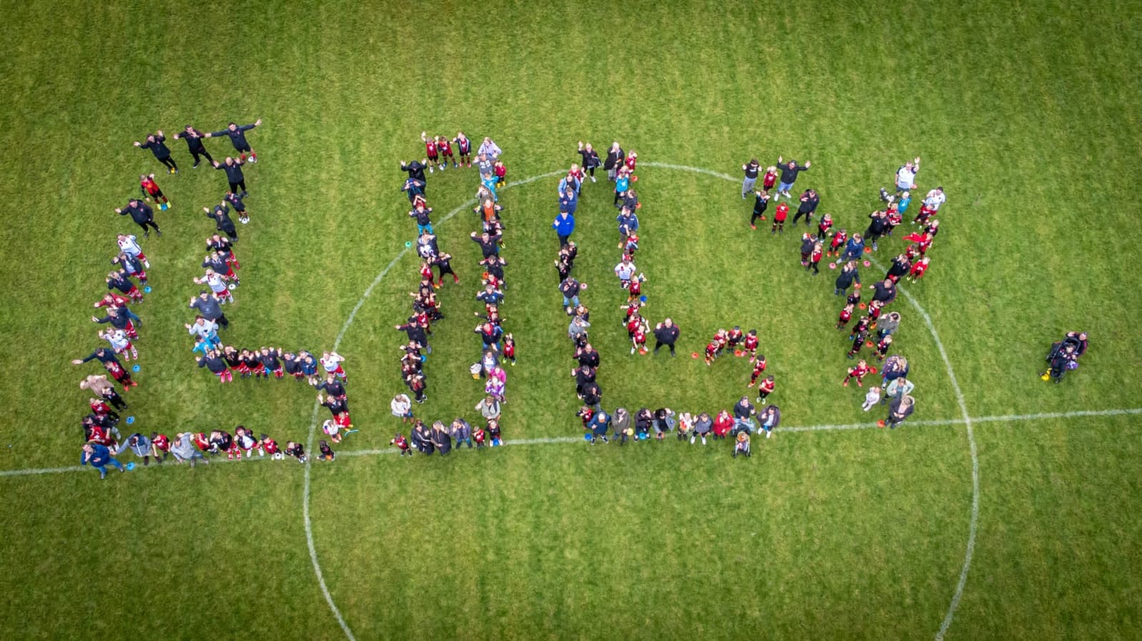 Aerial view of the pitch at Clijah Park laid out in the Lily Foundation butterfly shape